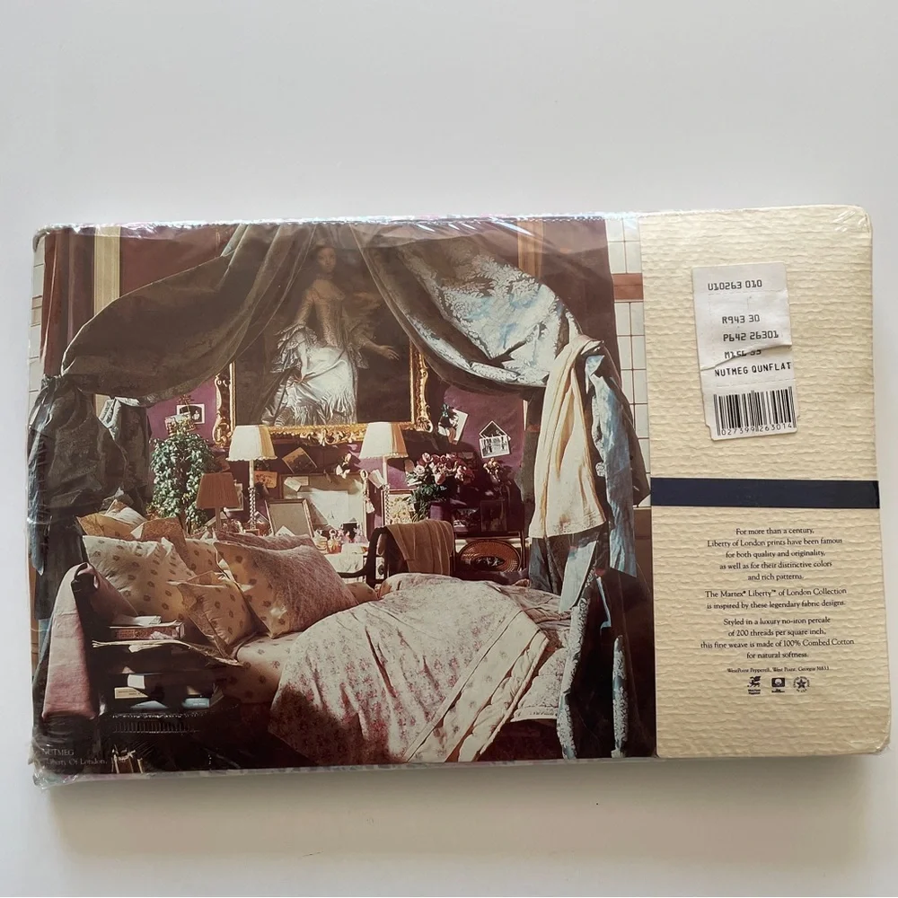 NOS VTG Martex Liberty of London Nutmeg Cream Queen Flat Sheet Pink Floral Print